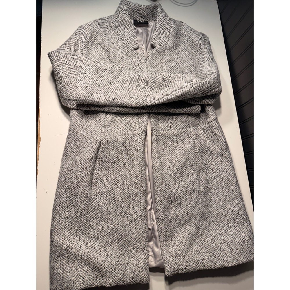 VICI Women Grey White Herringbone Open Front Coat Jacket Medium